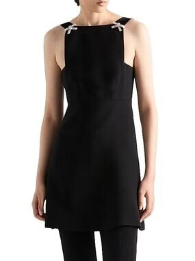 Prada Embroidered Cady Mini Dress - 4 Black
